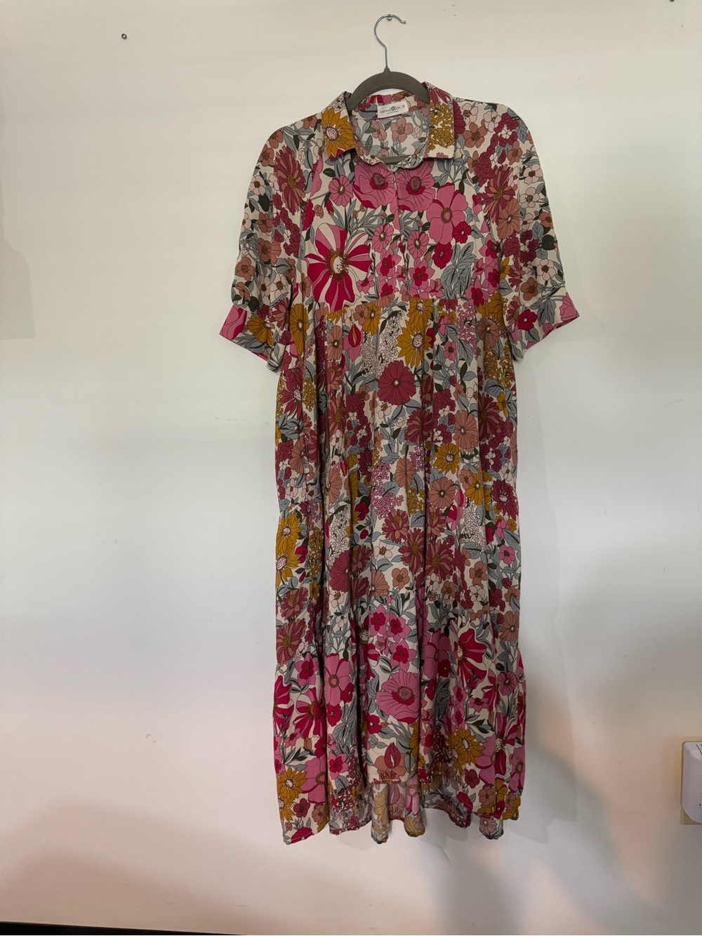 NATURAL LIFE Rebecca Midi Dress M Pink Vintage Floral Boho Pockets Prairie - Picture 2 of 8